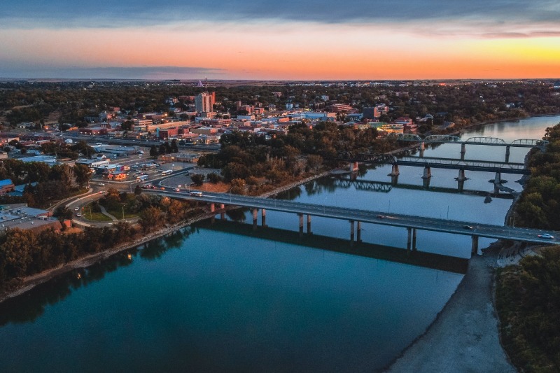 Sunset behind the bridges